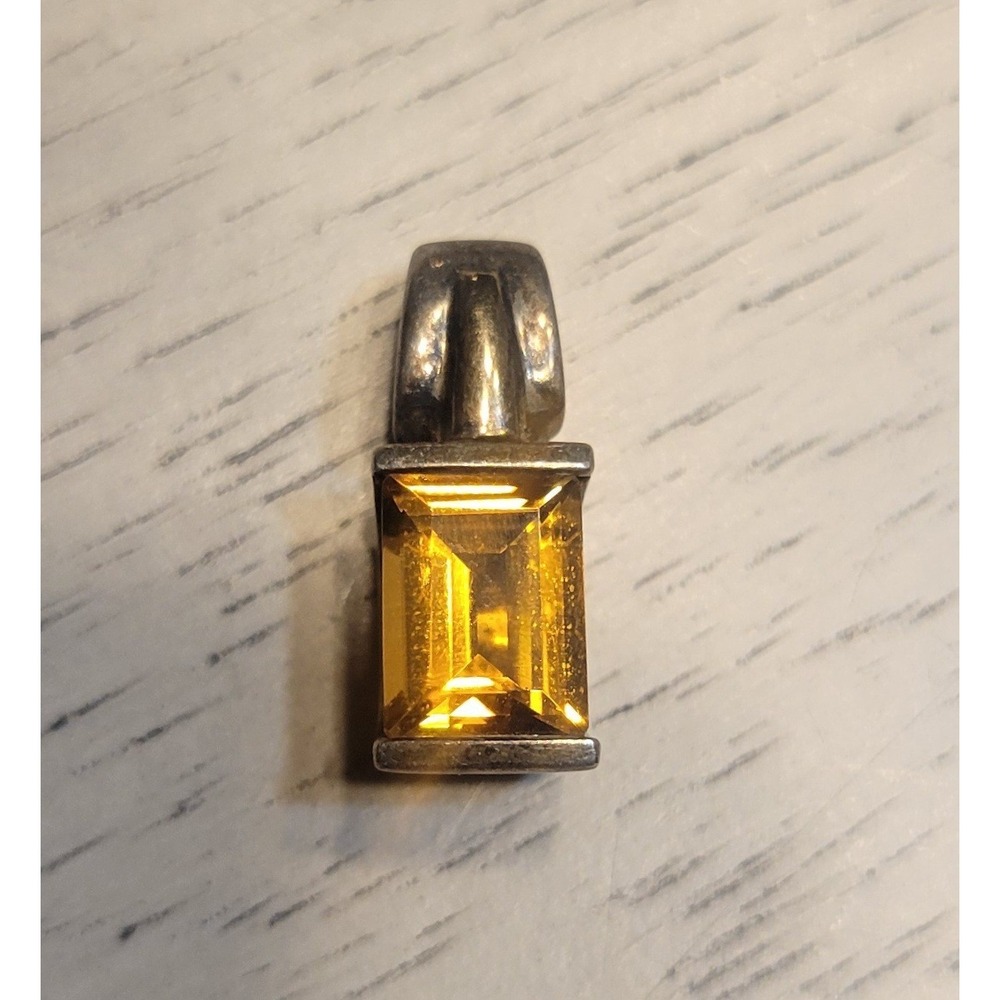 Vintage 925 Sterling Silver 18K Gold Pendant Citrine Stone Women's Jewelry